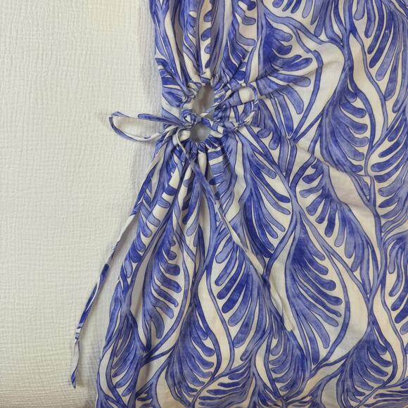 Magaschoni Linen Dress White Blue Summer Women’s 6 Cut Out Resort Wear Vacation - Picture 8 of 16